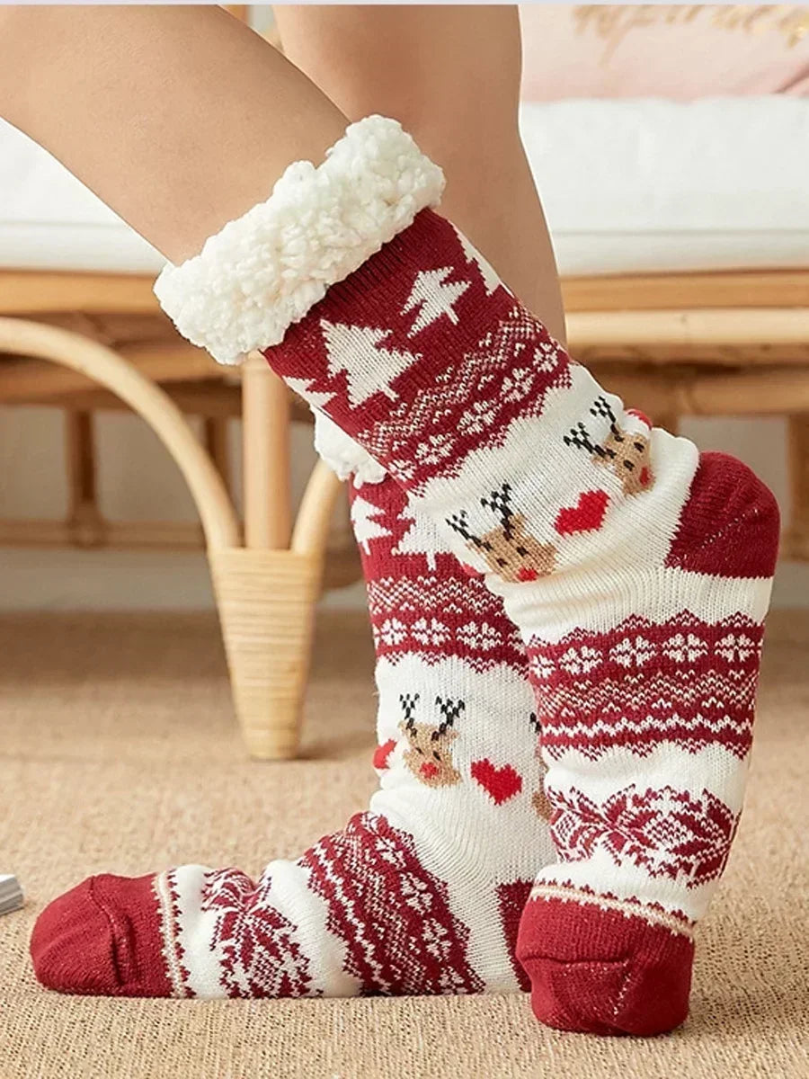 Chaussettes Douillettes Noël Femme Ado Fourrées Antidérapantes