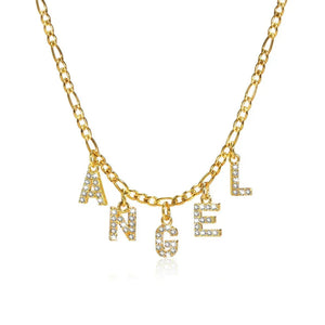 Collier Lettres Personnalisé Acier Doré Strass 1-9 Prénoms - bijou personnalisé GoHappy