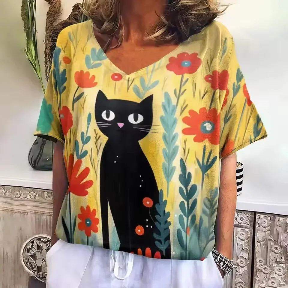 Collection Crazy Cats – T-shirts Oversize Femme à Motif Chat