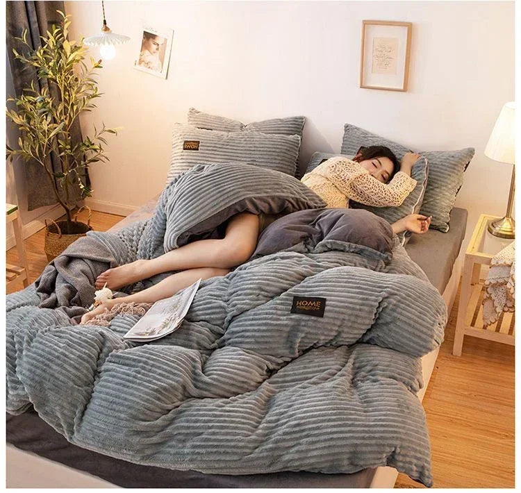 Parure Lit Velours 3 Pièces Housse Couette Taies Hiver - Housse de couette GoHappy