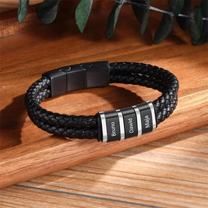 Bracelets Cuir Acier Personnalisé Gravure Prénoms Famille - bracelets personnalisables GoHappy
