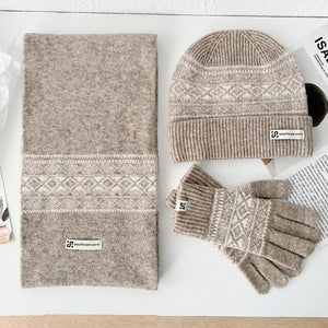 Ensemble Hiver Femme 3 Pièces Écharpe Bonnet Gants Laine Doux - bonnet hiver GoHappy