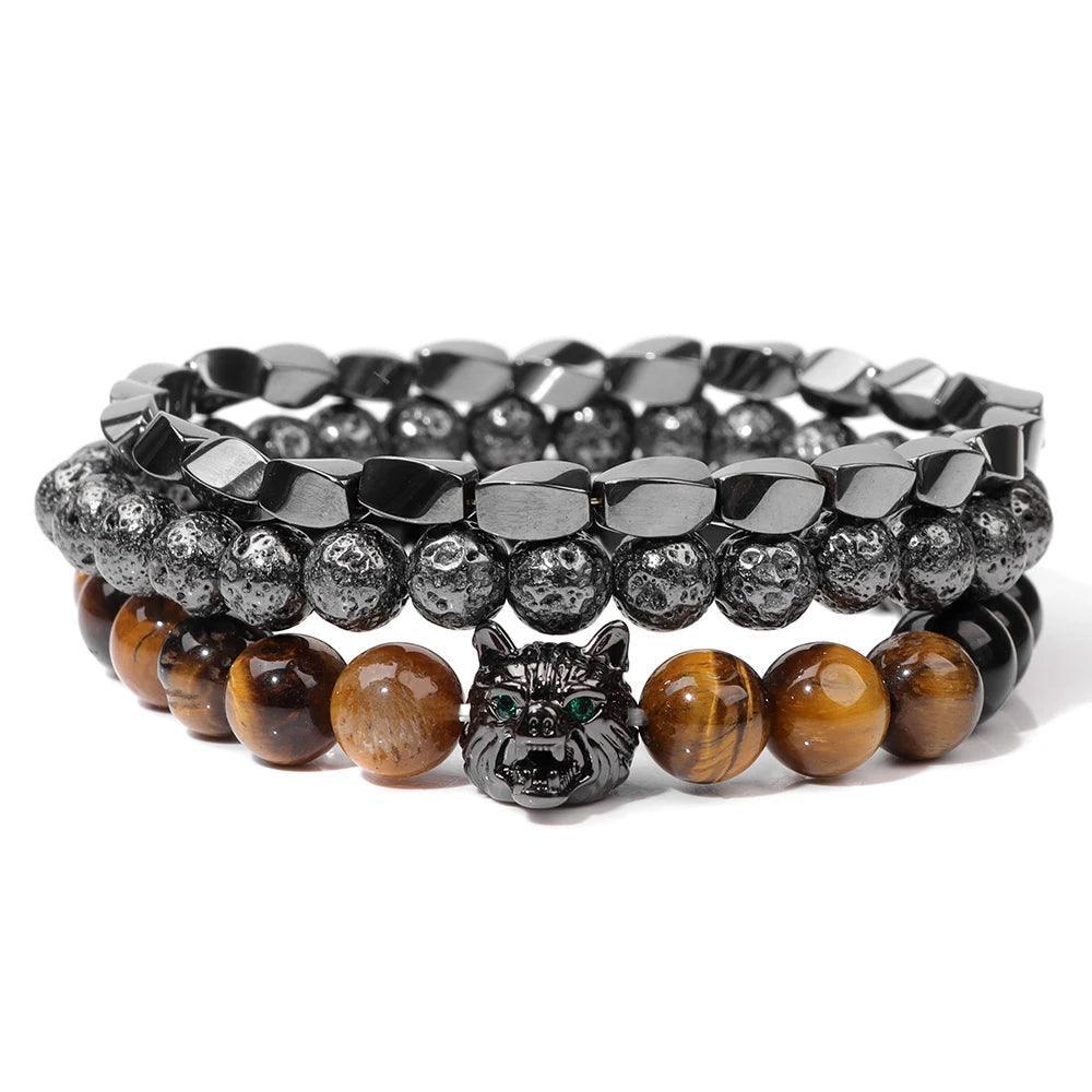 Bracelet multicouche en pierres naturelles pour hommes – Onyx, lave & hématite - Bijou Bracelet GoHappy