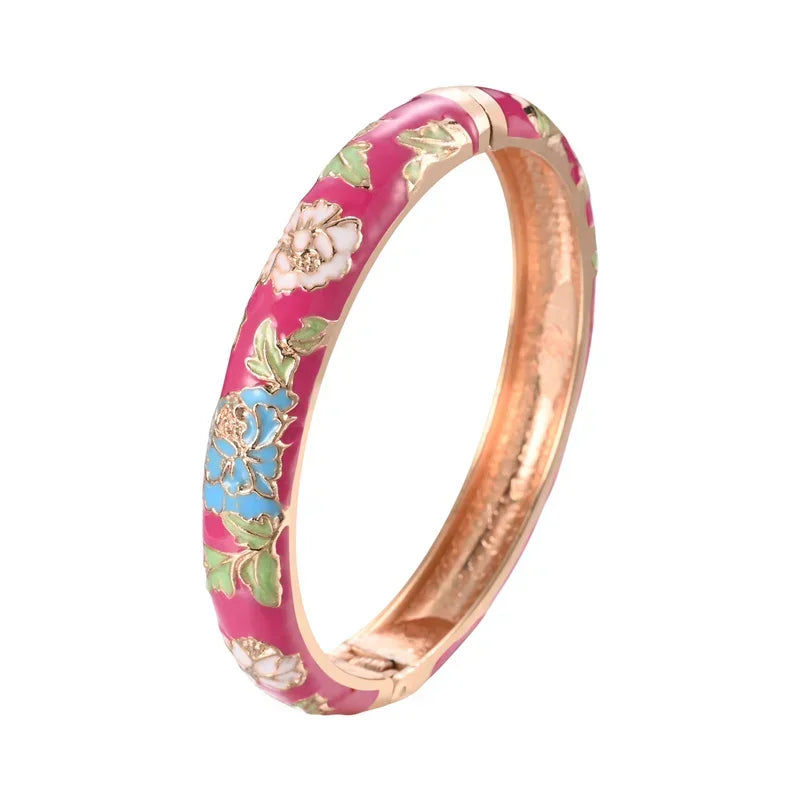 Jaipur Email bracelet jonc floral plaqué or rose - bracelet femme GoHappy