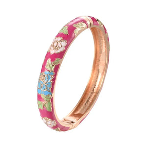 Jaipur Email bracelet jonc floral plaqué or rose - bracelet femme GoHappy