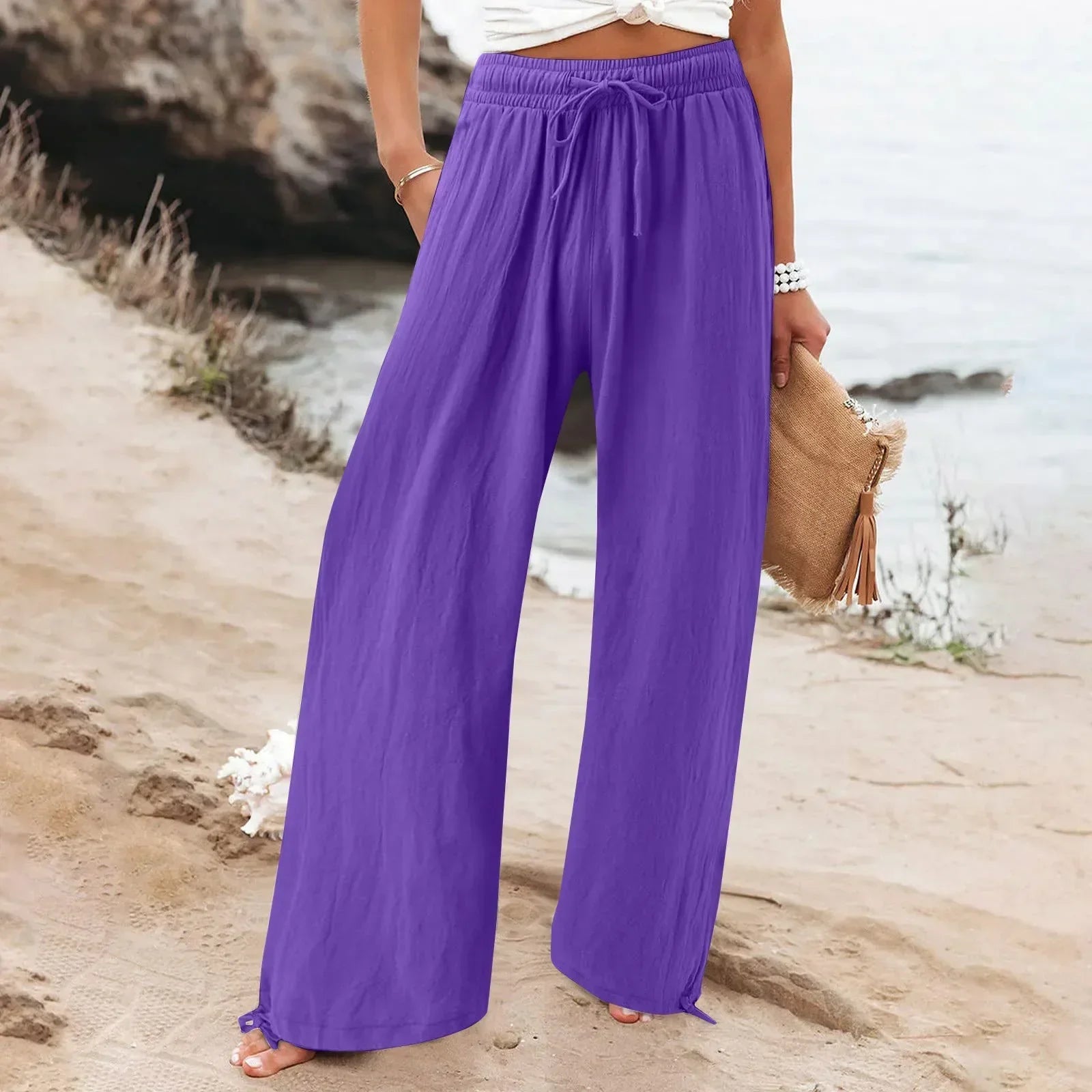 Pantalon Large Femme Fluide Été – 18 Coloris, Poches, Taille Élastique - pantalon fluide femme GoHappy