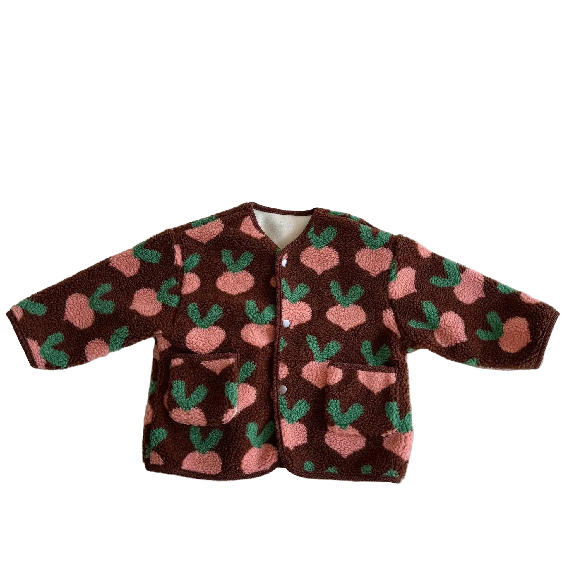 Manteau Enfant Laine Agneau Motifs Fleurs Épais Doublé Velours Hiver