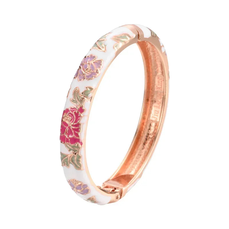 Jaipur Email bracelet jonc floral plaqué or rose - bracelet femme GoHappy