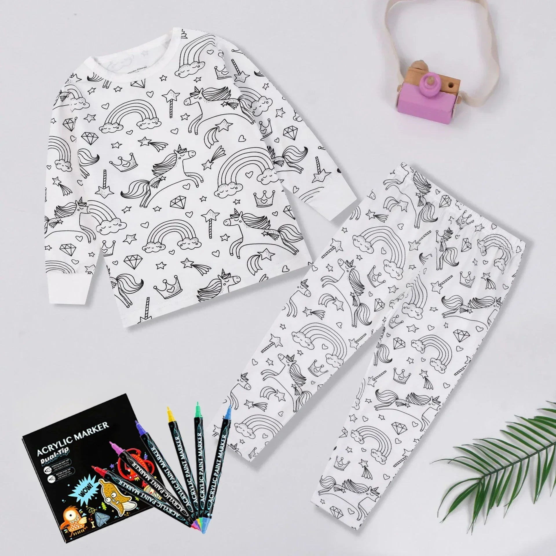 Pyjama Enfant à Colorier Créatif Réutilisable 6 Feutres Inclus - pyjamas coloriage GoHappy