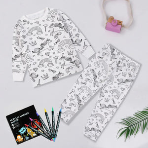 Pyjama Enfant à Colorier Créatif Réutilisable 6 Feutres Inclus - pyjamas coloriage GoHappy