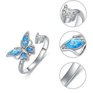 Bagues Spinner Rotatives Fleur Abeille en Cristal Argent Ajustables - bague femme GoHappy