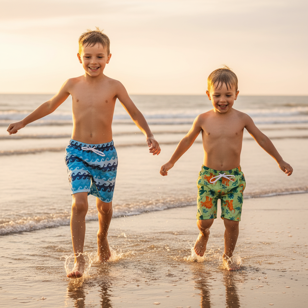 Short Bain Enfant Garçon Imprimé Coloré Plage Été 2 à 8 Ans