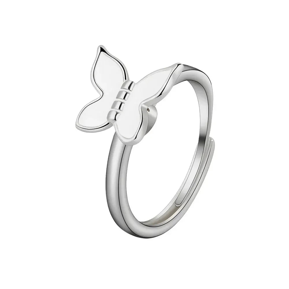 Bagues Spinner Rotatives Fleur Abeille en Cristal Argent Ajustables - bague femme GoHappy