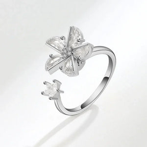 Bagues Spinner Rotatives Fleur Abeille en Cristal Argent Ajustables - bague femme GoHappy