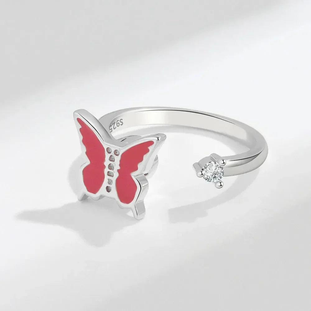 Bagues Spinner Rotatives Fleur Abeille en Cristal Argent Ajustables - bague femme GoHappy