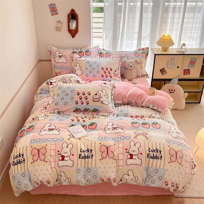 Housse Couette Velours Enfant Motifs Cartoon Douce Chaude 150-220cm