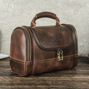 trousse de toilette homme cuir marron vintage voyage GoHappy.fr