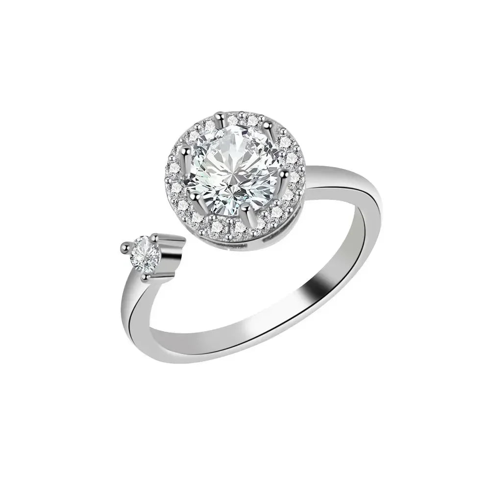 Bagues Spinner Rotatives Fleur Abeille en Cristal Argent Ajustables - bague femme GoHappy