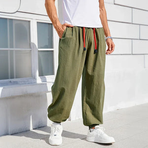 pantalon ample homme coton vert taille élastique mode détente GoHappy France