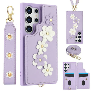 Coque Samsung portefeuille fleurie dragonne bandoulière - coques pour smartphone GoHappy