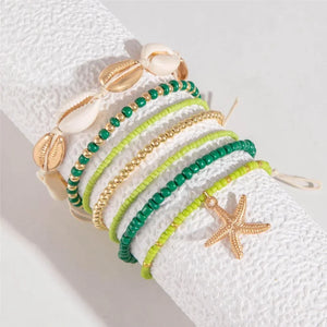 Set Bracelets Coquillage Perles Riz Étoile Mer Bohème Fait Main - Bracelets GoHappy
