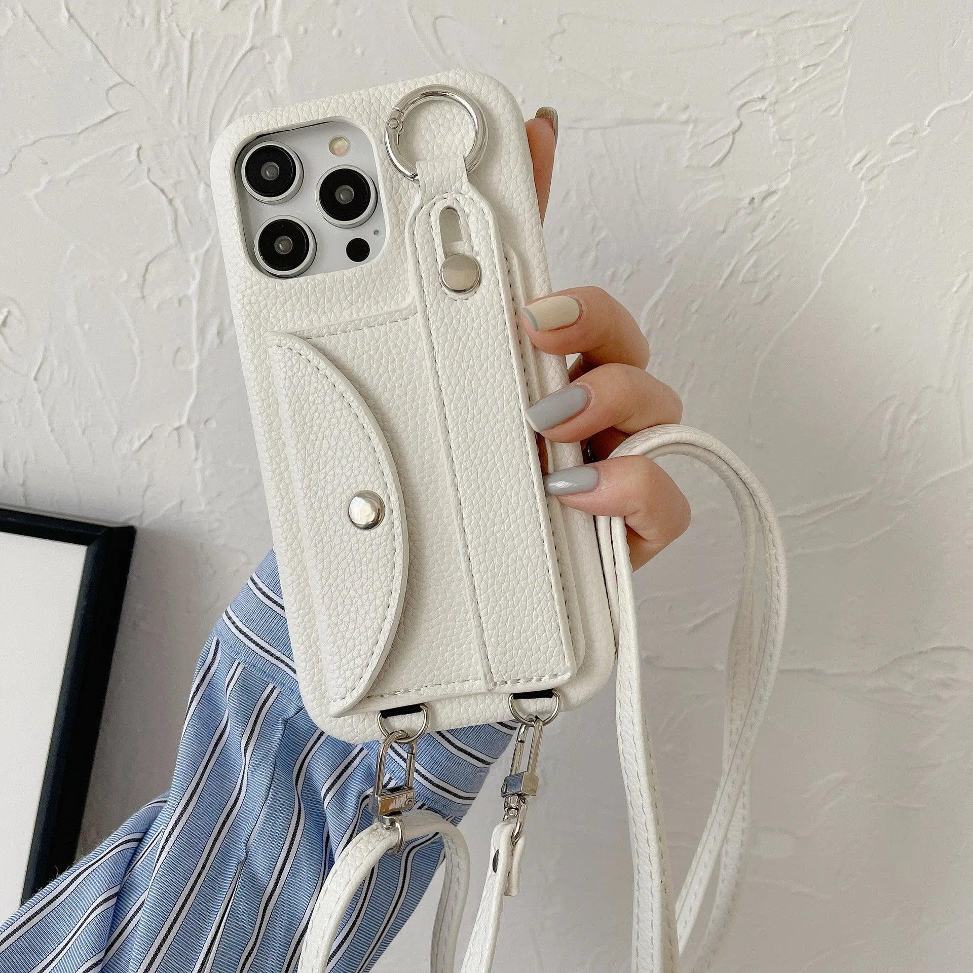 Coque Bandoulière iPhone en Cuir PU avec Porte-cartes et Sangle - coque pour smartphone GoHappy
