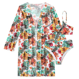 Maillot 3 pièces floral femme, taille haute, avec blouse légère - maillot de bain GoHappy