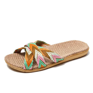 Mules femme lin léger semelle EVA maison été - tongs GoHappy