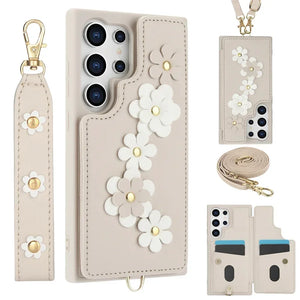 Coque Samsung portefeuille fleurie dragonne bandoulière - coques pour smartphone GoHappy