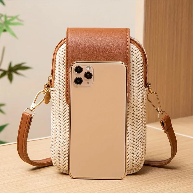 Ibiza Pearl mini sac téléphone paille bohème chic - sac bohème smartphone GoHappy