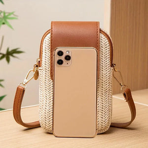 Ibiza Pearl mini sac téléphone paille bohème chic - sac bohème smartphone GoHappy