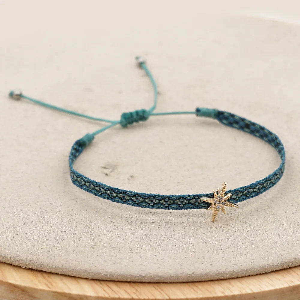 Bracelet Amitié Femme Coton Fin - Charm Cœur Strass Ajustable