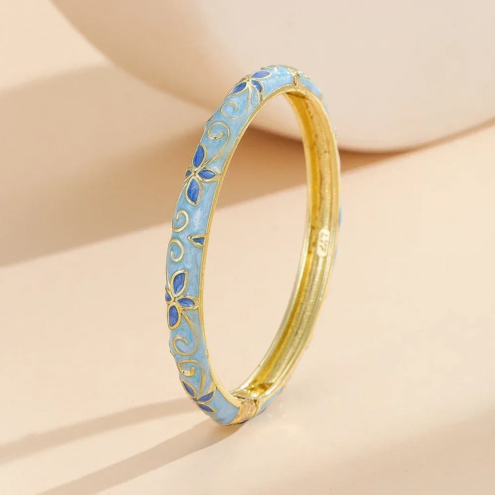 Verona Email bracelet jonc floral cloisonné doré - GoHappy