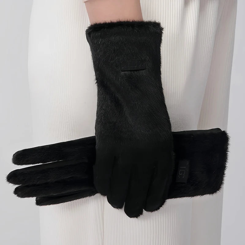 Gants Femme Daim Imitation Vison Tactiles Doux Chauds Élégants