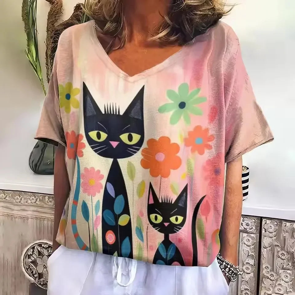 Collection Crazy Cats – T-shirts Oversize Femme à Motif Chat