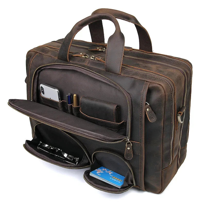 sac de voyage en cuir marron vintage sacoche homme business élégant GoHappy.fr