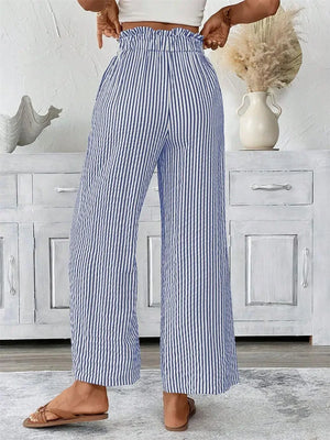 Pantalon Large Rayures Femme Taille Haute Fluide Bohème - pantalons larges GoHappy