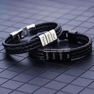 Bracelet Prénoms Famille Atelier cuir-acier - bracelet prénoms homme GoHappy