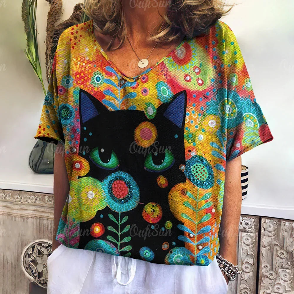 Collection Crazy Cats – T-shirts Oversize Femme à Motif Chat