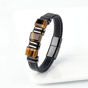 Totem Vital bracelet cuir œil de tigre acier - bracelet homme GoHappy