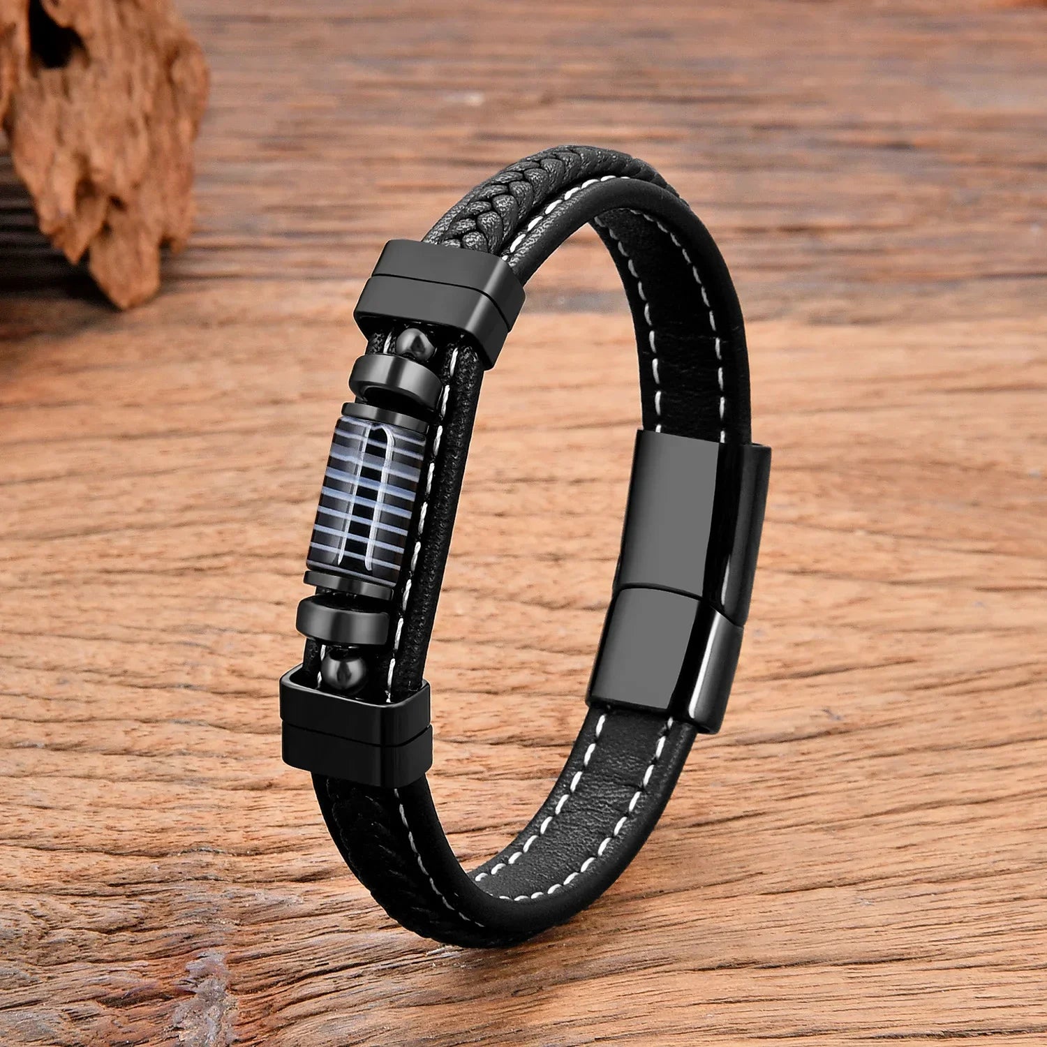 Bracelet Cuir Style et Bien-être en Pierres Naturelles pour Homme