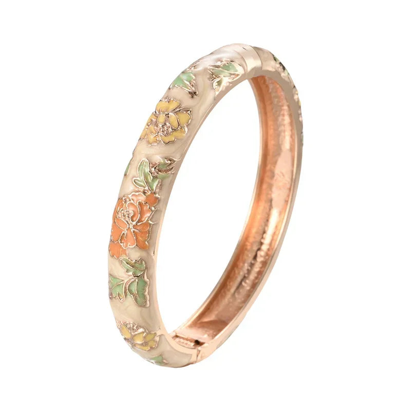 Jaipur Email bracelet jonc floral plaqué or rose - bracelet femme GoHappy