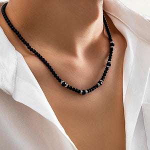 Collier en perles de cristal noir pour homme - Style ethnique - Bijou Collier GoHappy
