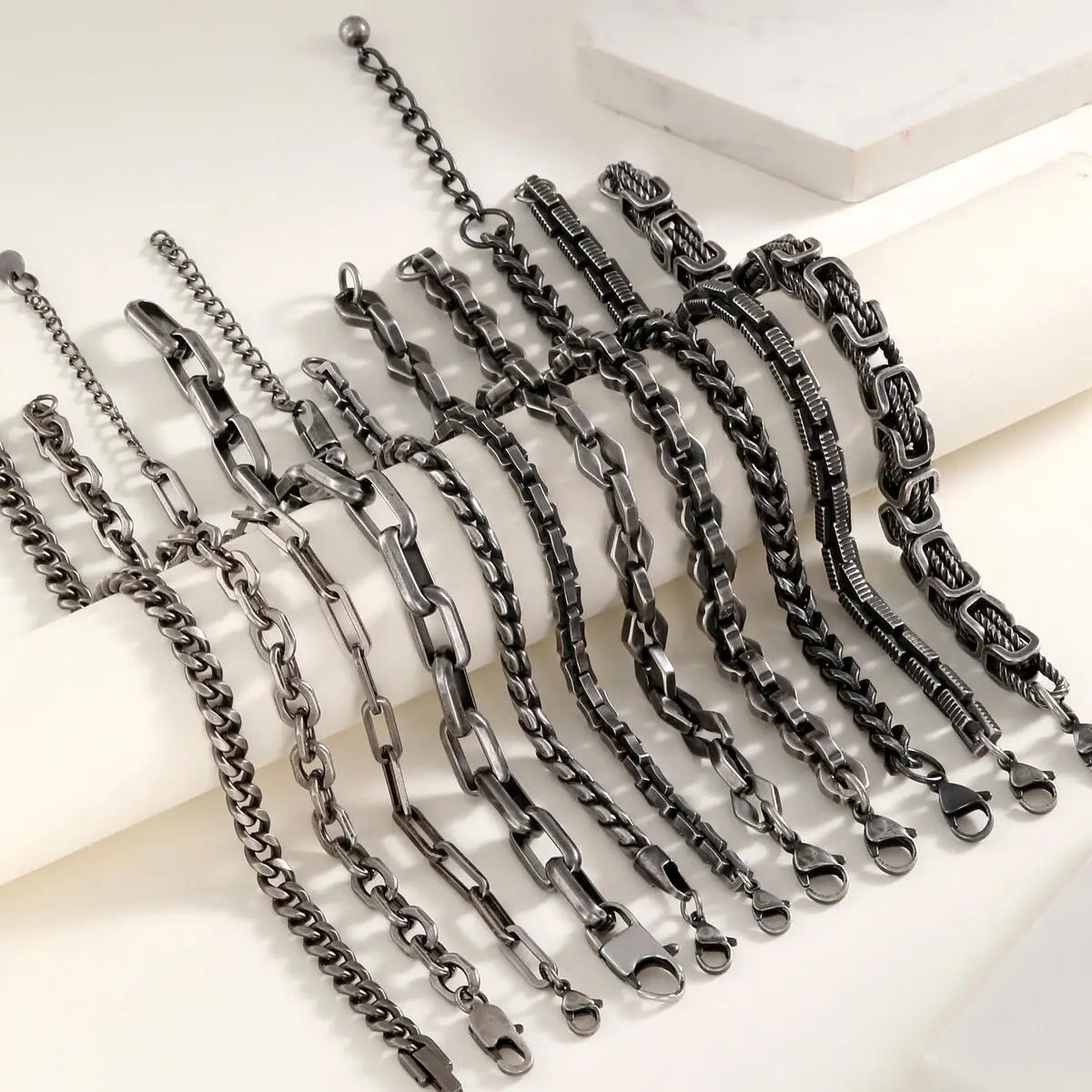 Bracelet Homme Maillons Épais Acier Street Style Gris Argenté Rock