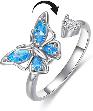Bagues Spinner Rotatives Fleur Abeille en Cristal Argent Ajustables - bague femme GoHappy