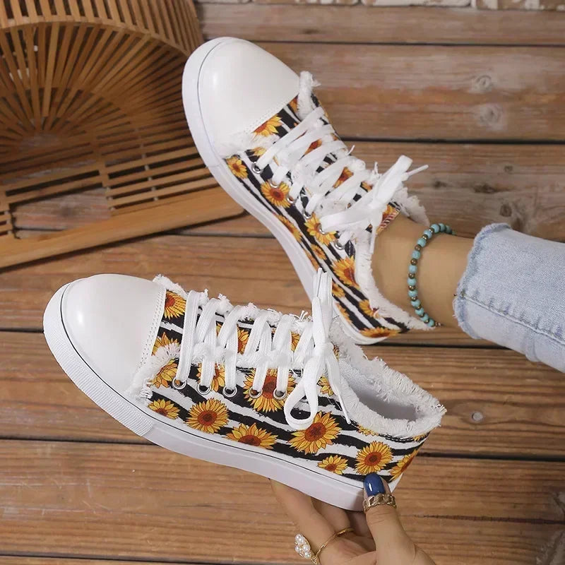 Chaussures basses femme style vintage tournesols - chaussures tissu femmes GoHappy