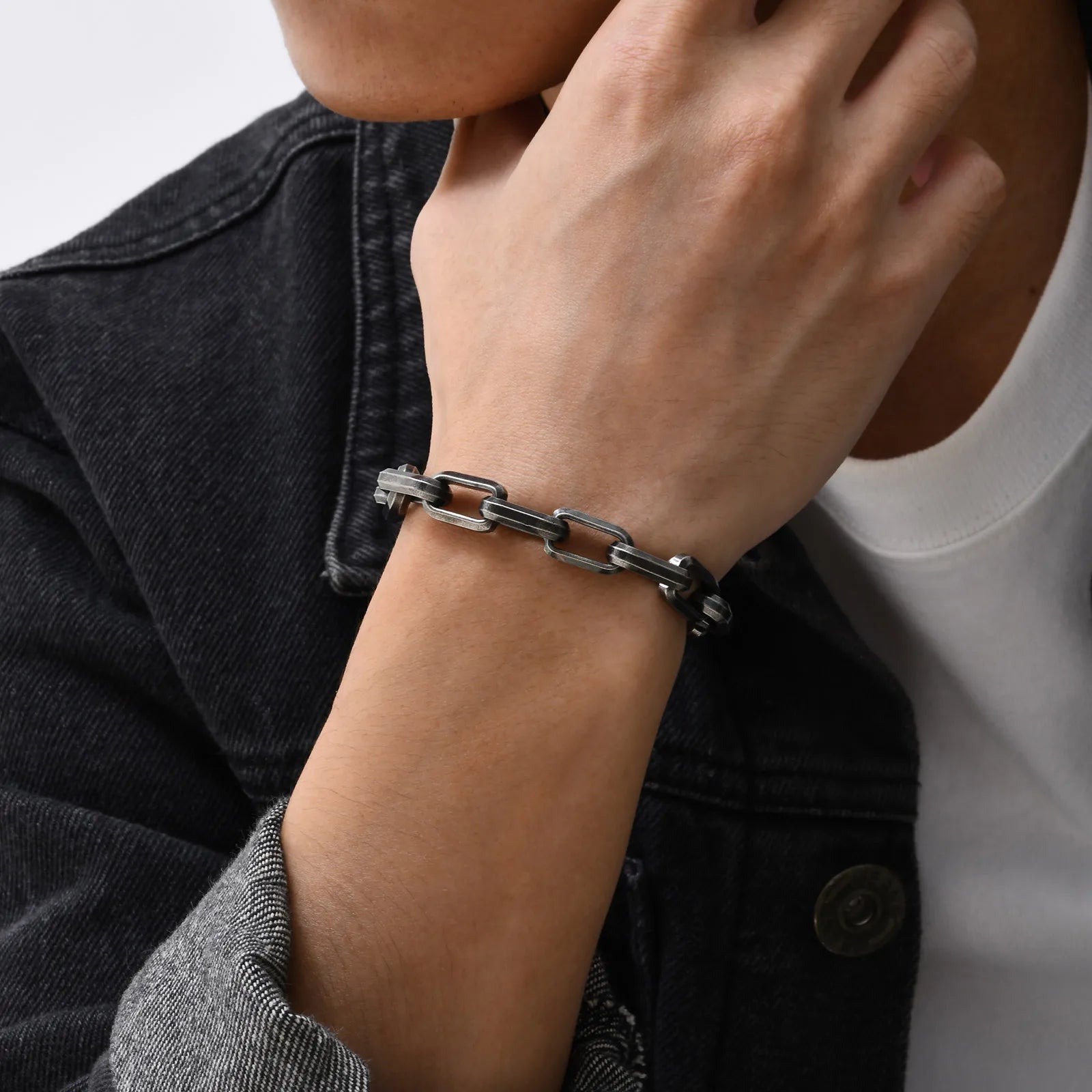 Bracelet Homme Maillons Épais Acier Street Style Gris Argenté Rock - bracelets métal homme GoHappy