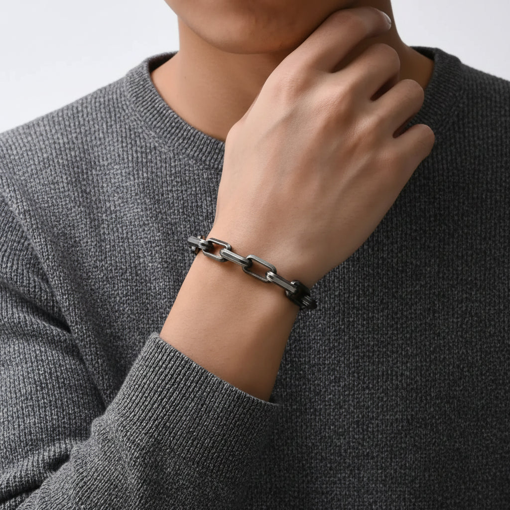 Bracelet Homme Maillons Épais Acier Street Style Gris Argenté Rock - bracelets métal homme GoHappy