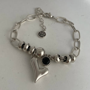 Bracelet femme Liens Bohèmes Cœur Minuit argent 925 style rétro GoHappy France