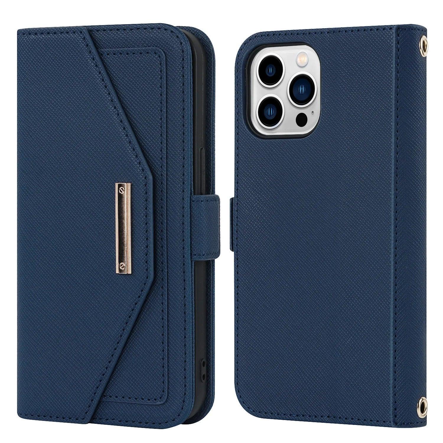 Étui Portefeuille Bandoulière Magnétique Cuir avec Miroir pour iPhone - coque pour smartphone GoHappy